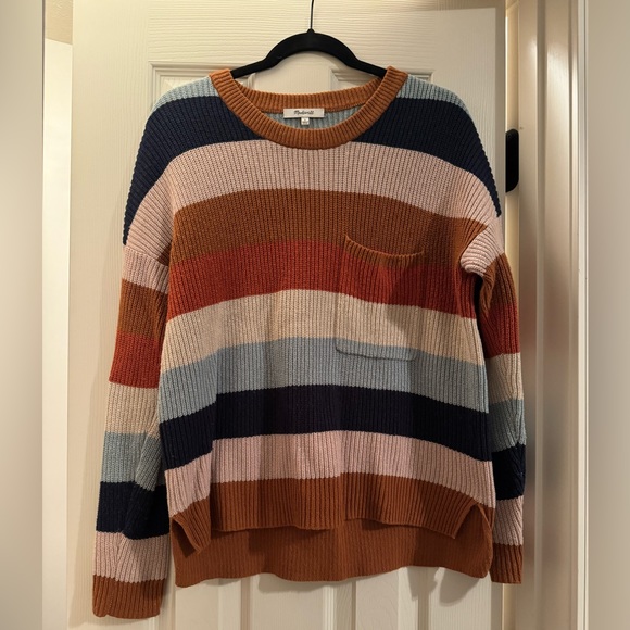 Madewell Thompson Pocket Crewneck Sweater in Rainbow Stripe - Picture 3 of 10
